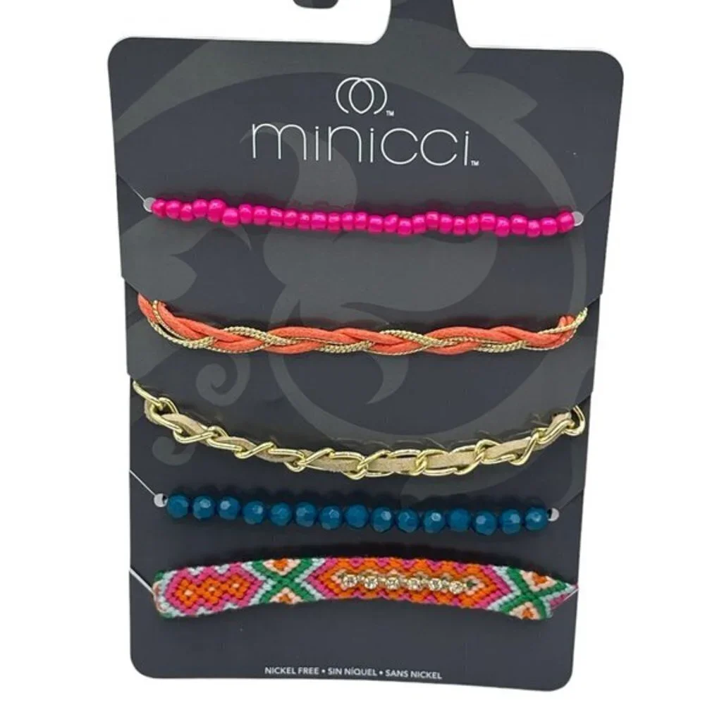 Minicci Boho Gold Tone Nylon Thread Beaded Chain Bracelets